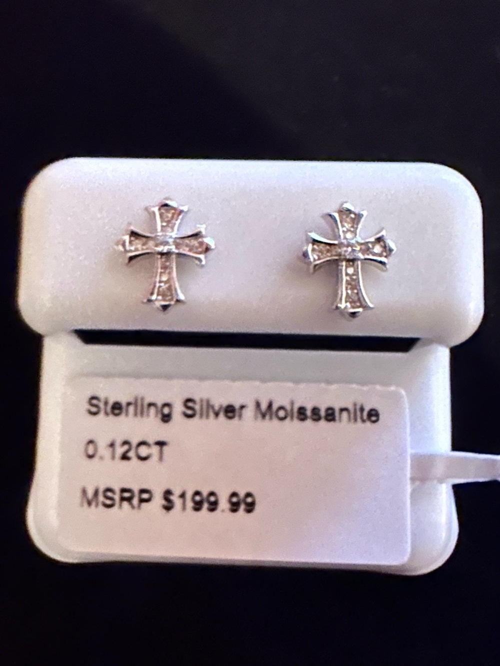 NWT .925 Sterling Silver 0.12CTW Moissanite Fleury Cross Stud Earrings